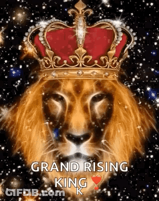 Lion With Crown Saying Grand Rising King GIF