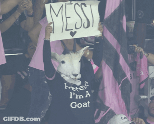 Lionel Messi Fan Wearing Goat Mascot Head GIF