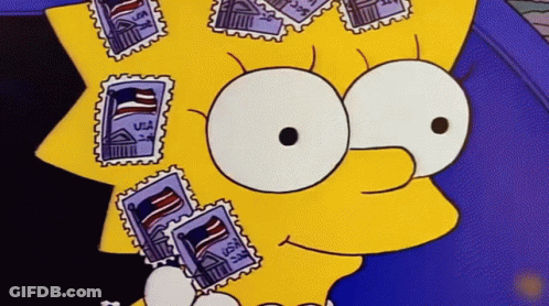 Lisa Simpson Holding Postage Stamps From USA GIF