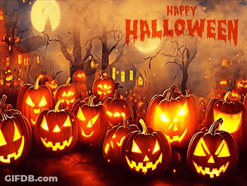 Lit Pumpkins Saying Happy Halloween GIF