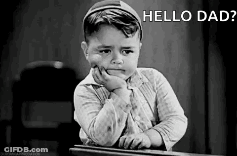 Little Boy At Desk Hand On Chin Hello Dad GIF