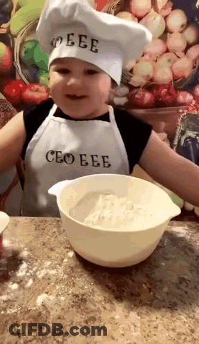 Little Boy Chef Hat Apron CEO EEE GIF