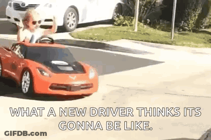Little Boy Driving Red Toy Car GIF