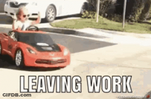 Little Boy Driving Red Toy Car Saying Leaving Work GIF