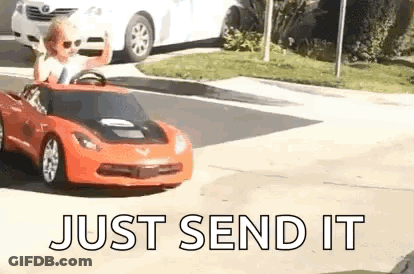 Little Boy Driving Toy Car On Street GIF