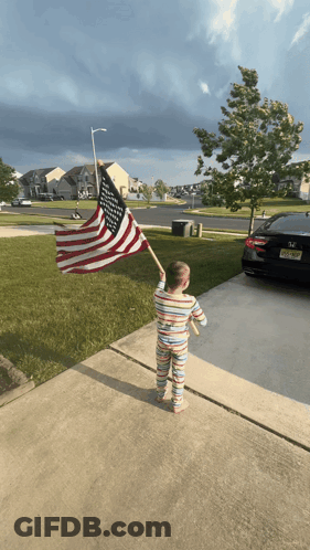 Little Boy Holding American Flag GIF