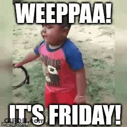 Little Boy Holding Leash Saying It's Friday GIF