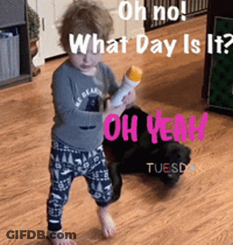 Little Boy Holding Microphone Saying Oh No What Day Is It Oh Yeah Tuesday GIF