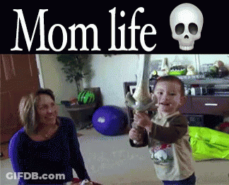 Little Boy Holding Sword Saying Mom Life GIF