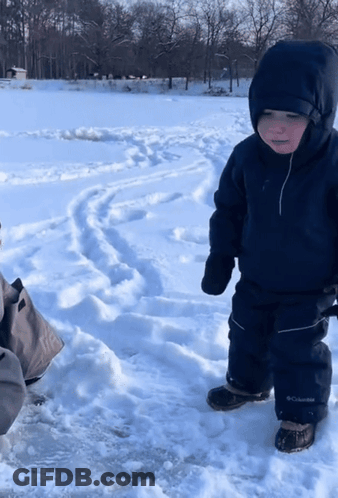Little Boy In Columbia Jacket And Pants In Snow GIF