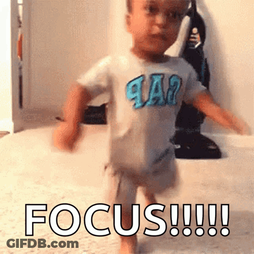 Little Boy In Gap Shirt Walking Saying Focus GIF