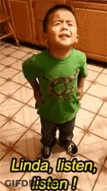 Little Boy In Green Shirt Shouting GIF