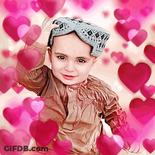 Little Boy In Hat With Hearts GIF