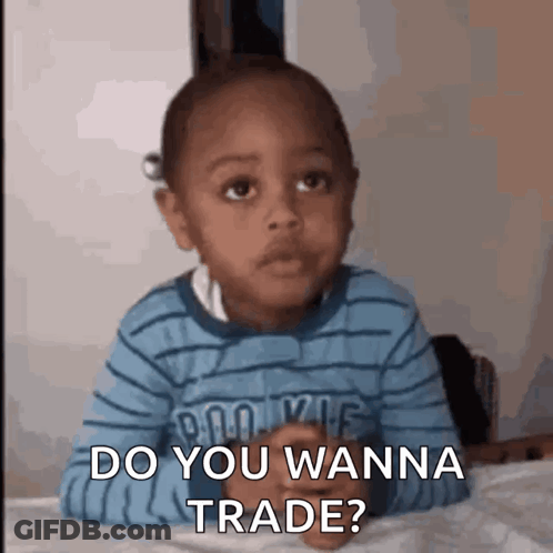 Little Boy Laying On Bed Says Do You Wanna Trade GIF