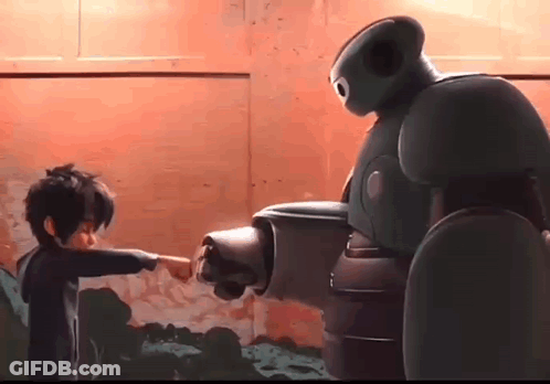 Little Boy Pointing At Robot GIF