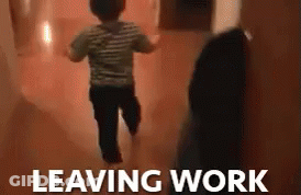 Little Boy Running Down Hallway Leaving Work Behind GIF