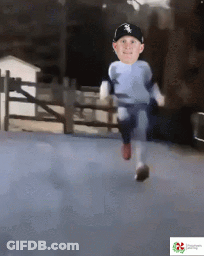 Little Boy Running In White Sox Hat GIF
