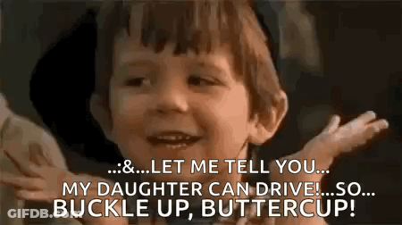 Little Boy Smiling Says My Daughter Can Drive GIF