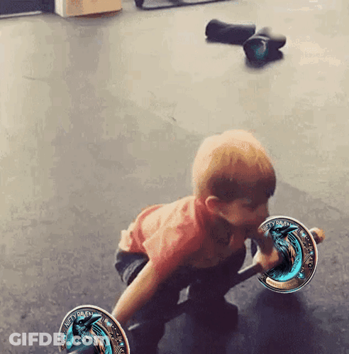 Little Boy Squatting With Liberty Barbell GIF