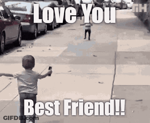 Little Boy Walking With Love You Best Friend GIF