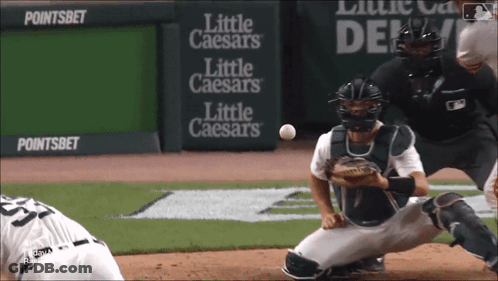 Little Caesars Sign Behind Catcher GIF