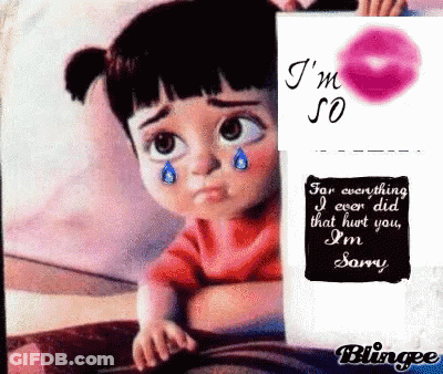 Little Girl Crying Holding Card Saying I'm So Sorry For Everything GIF