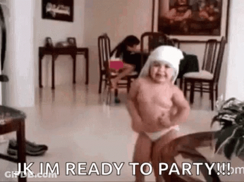 Little Girl Dancing In Diaper And Hat GIF