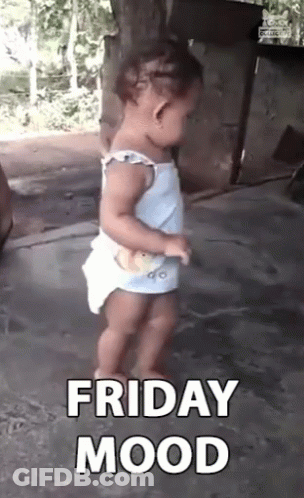 Little Girl Dancing In Front Of Friday Mood Sign GIF