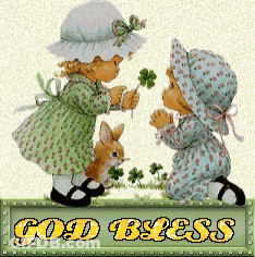Little Girl Giving Clover To Another With God Bless GIF