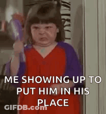 Little Girl Holding Broom Making Face GIF