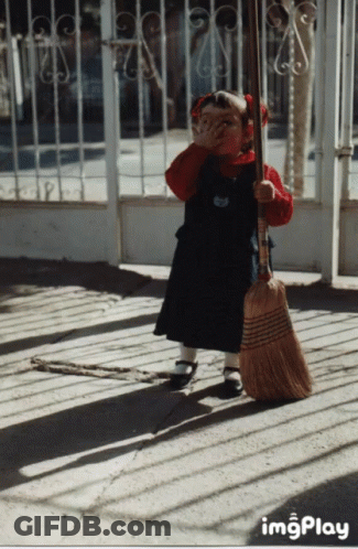 Little Girl Holding Broom GIF