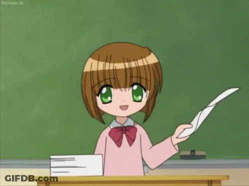 Little Girl Holding Paper At Blackboard GIF