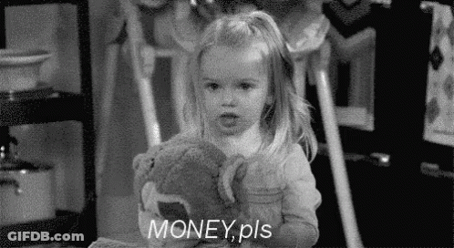 Little Girl Holding Teddy Bear Saying Money Pls GIF