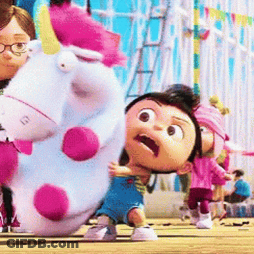 Little Girl Holding Unicorn Stuffed Animal GIF