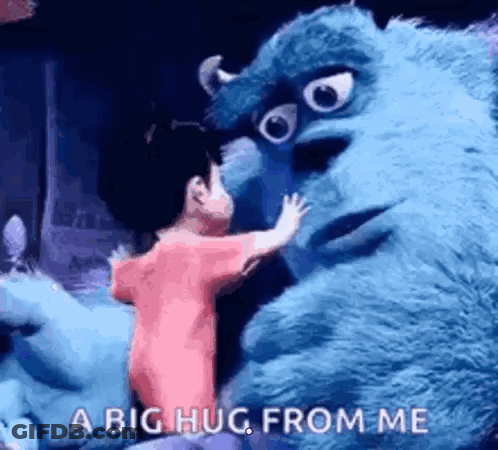 Little Girl Hugging Stuffed Animal From Monsters Inc GIF