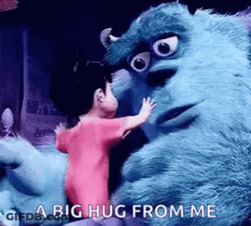Little Girl Hugging Stuffed Animal From Monsters Inc GIF