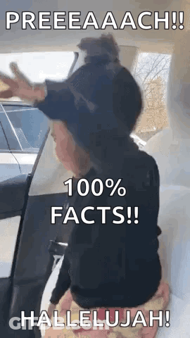 Little Girl In Back Seat With Hands Up GIF