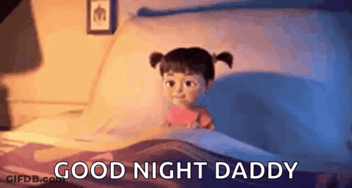 Little Girl In Bed Saying Good Night Daddy GIF