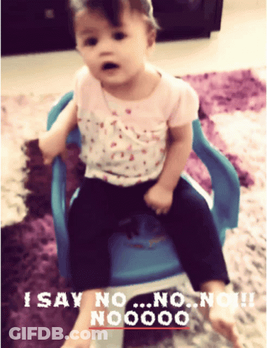 Little Girl In Blue Chair Saying I Say No No No No No GIF