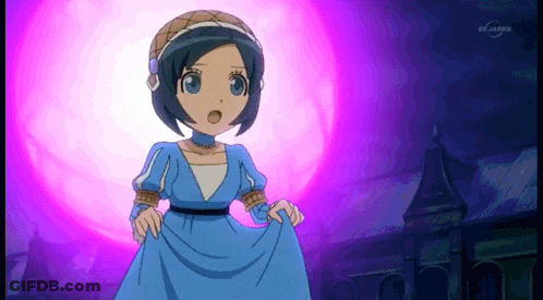 Little Girl In Blue Dress In Front Of TV Tokyo Light GIF