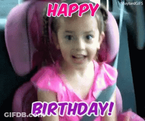 Little Girl In Car Seat Saying Happy Birthday GIF