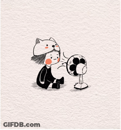 Little Girl In Cat Hat Sitting Next To Fan GIF