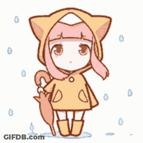 Little Girl In Cat Hooded Raincoat GIF