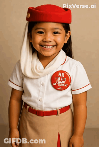 Little Girl In Flight Attendant Uniform Smiling GIF