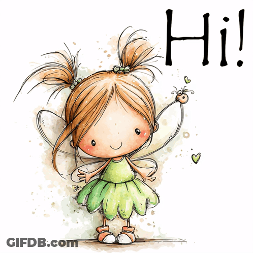 Little Girl In Green Dress Holding Wand Saying Hi GIF