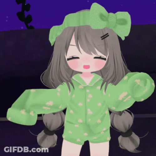 Little Girl In Green Pajamas And Bow GIF