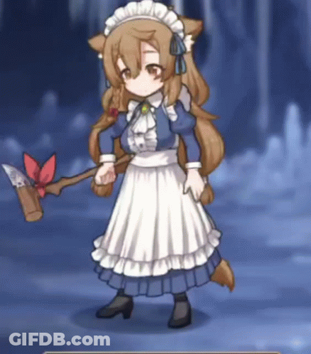 Little Girl In Maid Outfit Holding Hammer GIF