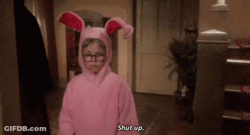 Little Girl In Pink Bunny Costume Says Shut Up GIF