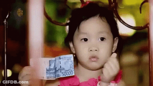 Little Girl In Pink Dress Holding 50000 Bill GIF