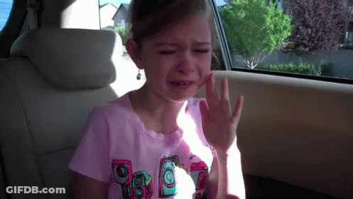 Little Girl In Pink Shirt With Cameras Crying In Car GIF